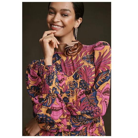 Farm Rio Fruit Dream Long-Sleeve Mini Dress Size Medium - Picture 4 of 16